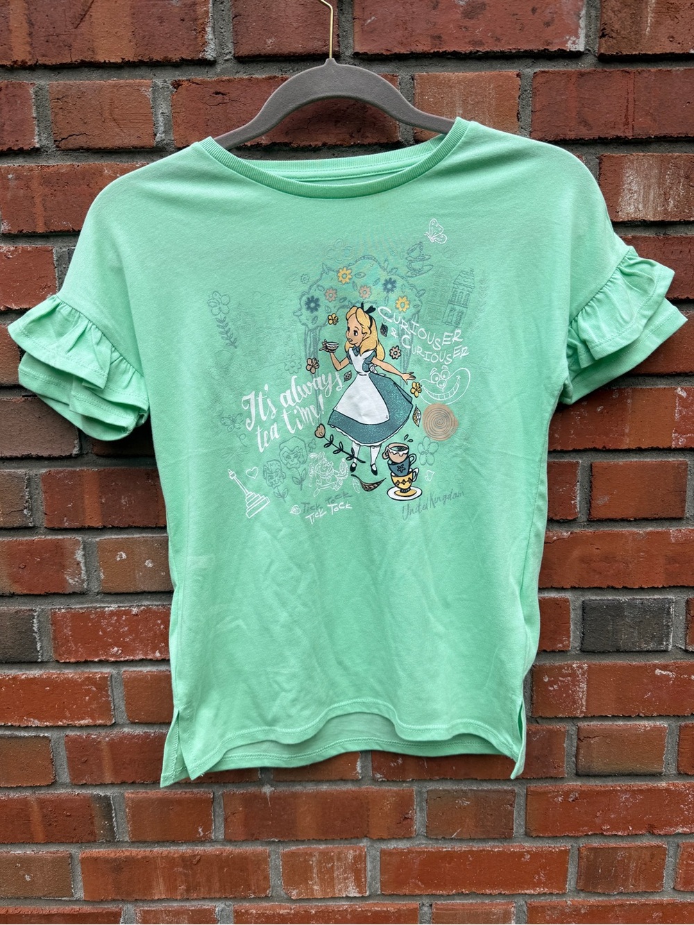 NWOT Girls' Mint Green Alice in Wonderland Ruffle Sleeve Top Size L